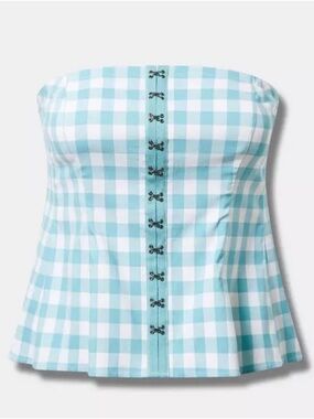 TORRID Fit and Flare Button Up Strapless Crop Top Gingham Cloud Dancer 2 2X